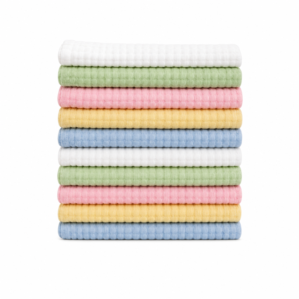 Baby Burp Cloths Pack of 10 in 100% Muslin Cotton – 6 Layers, Extra Absorbent Newborn Washcloths (30×50 cm), Soft Natural Face Towels for Sensitive Skin – in Multicolor (10)