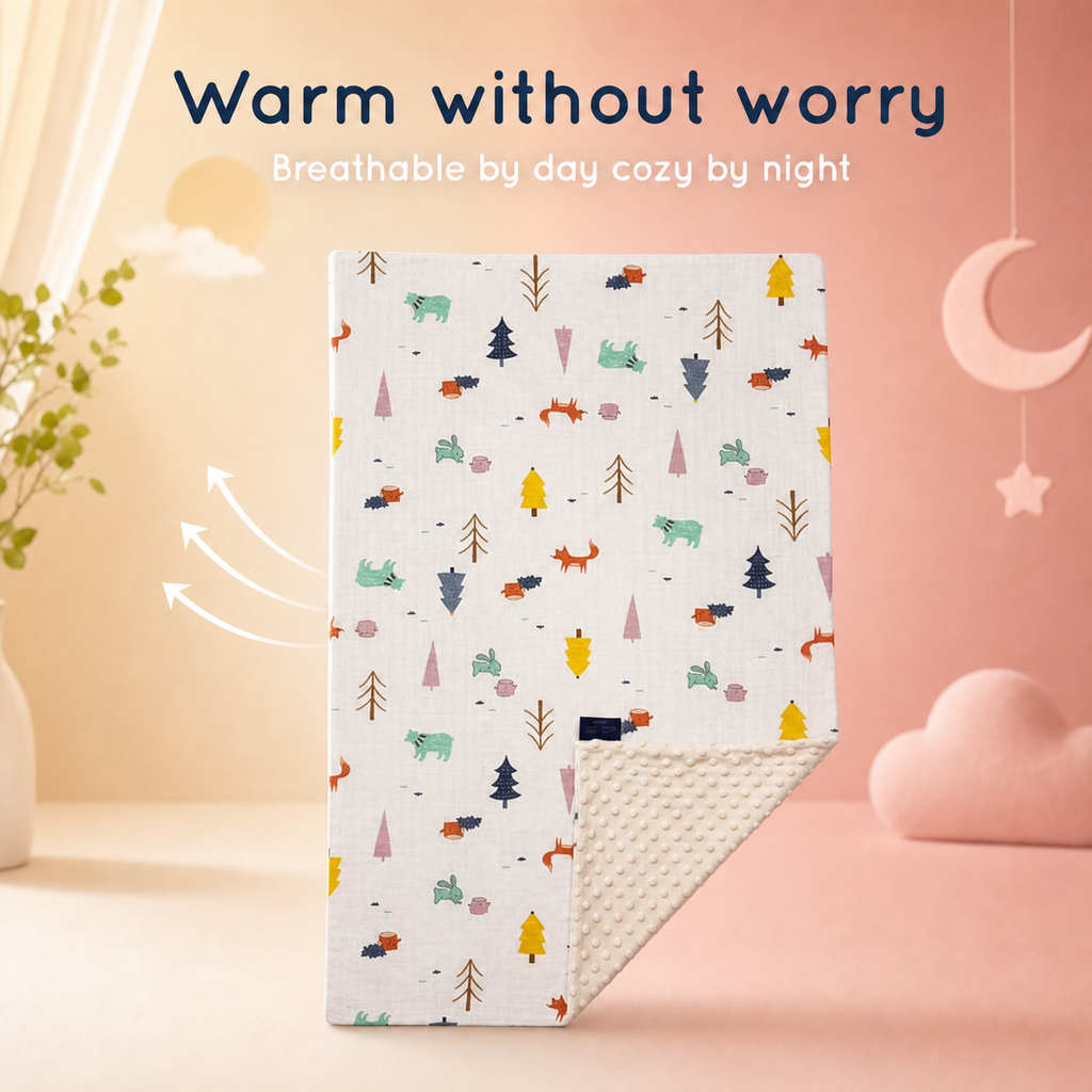 Baby Blanket - Beige Fox  - 100% Muslin Cotton and Fleece material for ultra comfort