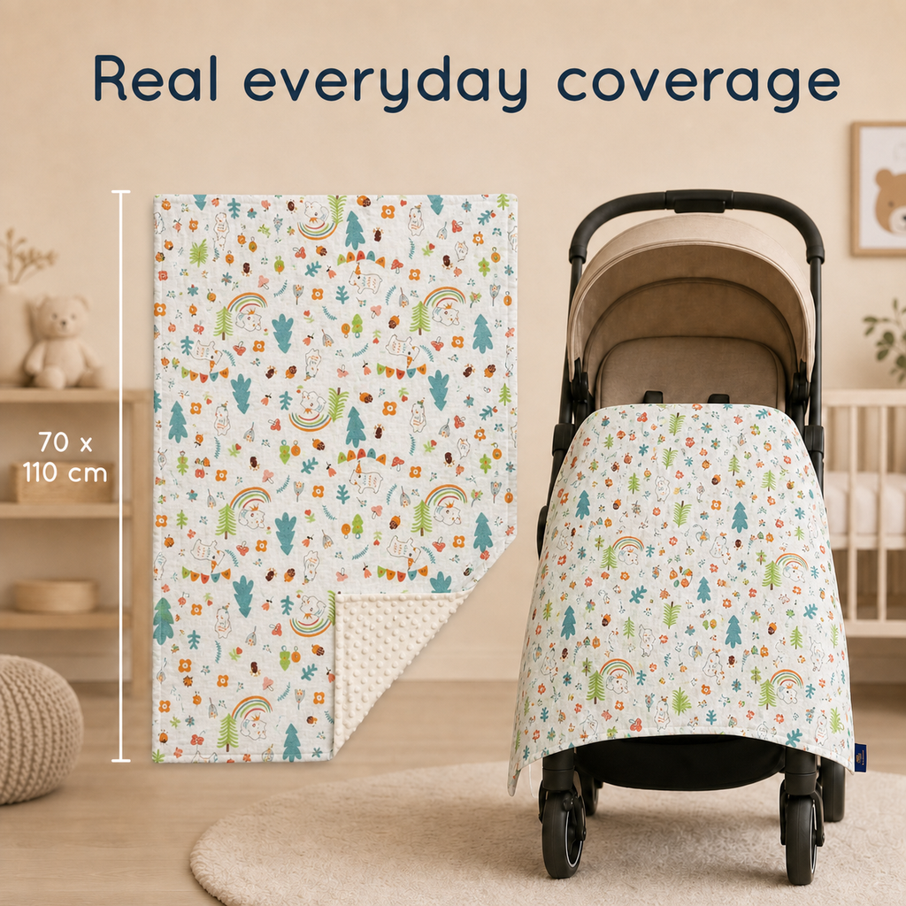 Baby Blanket - White Party - 100% Muslin Cotton and Fleece material for ultra comfort