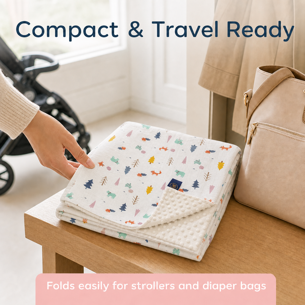 Baby Blanket - Beige Fox  - 100% Muslin Cotton and Fleece material for ultra comfort