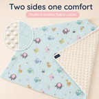 Baby Blanket - Blue Bird - 100% Muslin Cotton and Fleece material for ultra comfort