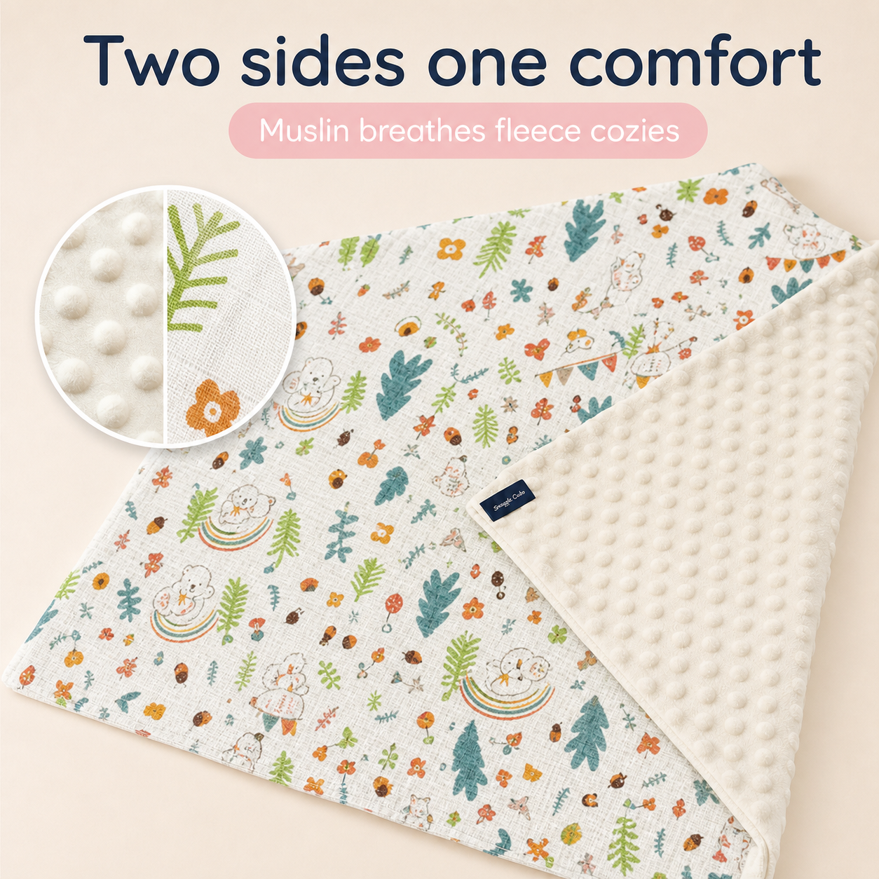 Baby Blanket - White Party - 100% Muslin Cotton and Fleece material for ultra comfort