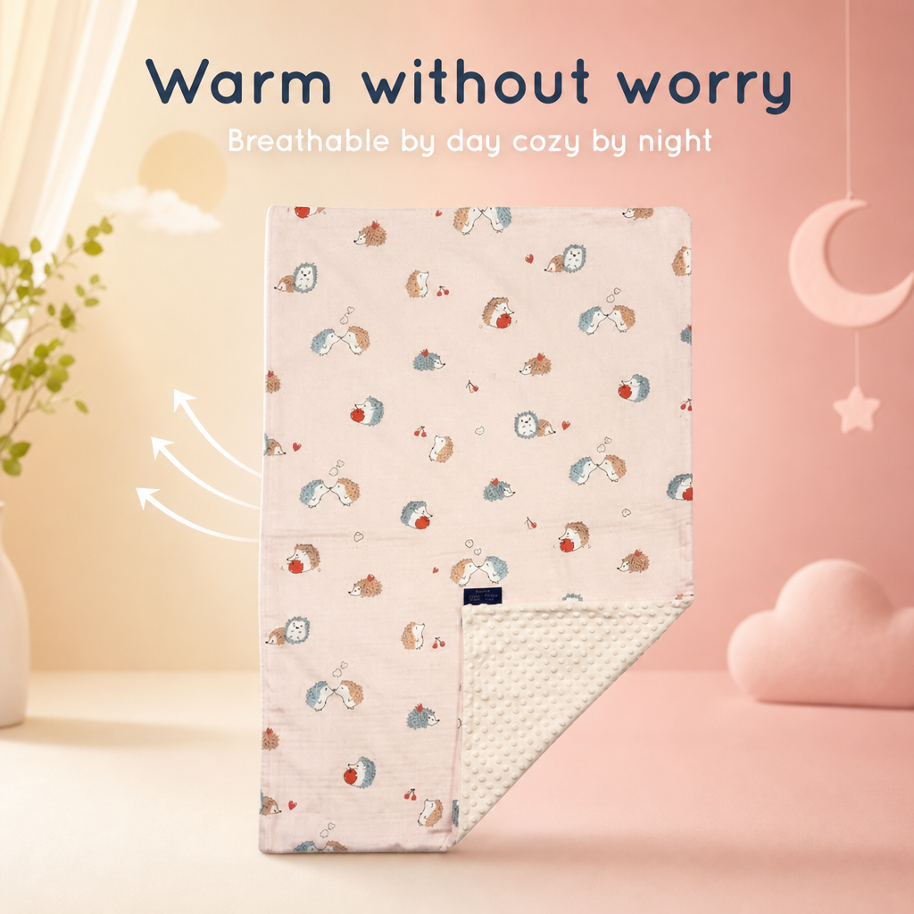 Baby Blanket - Pink Porcupine - 100% Muslin Cotton and Fleece material for ultra comfort