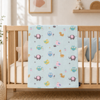 Baby Blanket - Blue Bird - 100% Muslin Cotton and Fleece material for ultra comfort