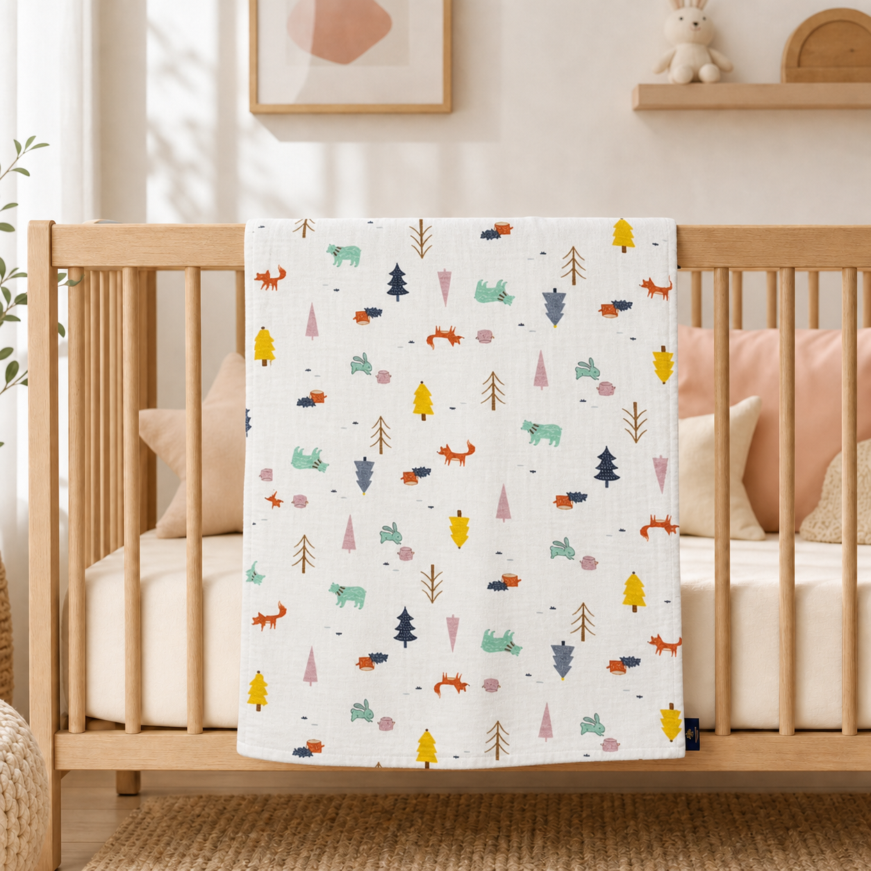 Baby Blanket - Beige Fox  - 100% Muslin Cotton and Fleece material for ultra comfort