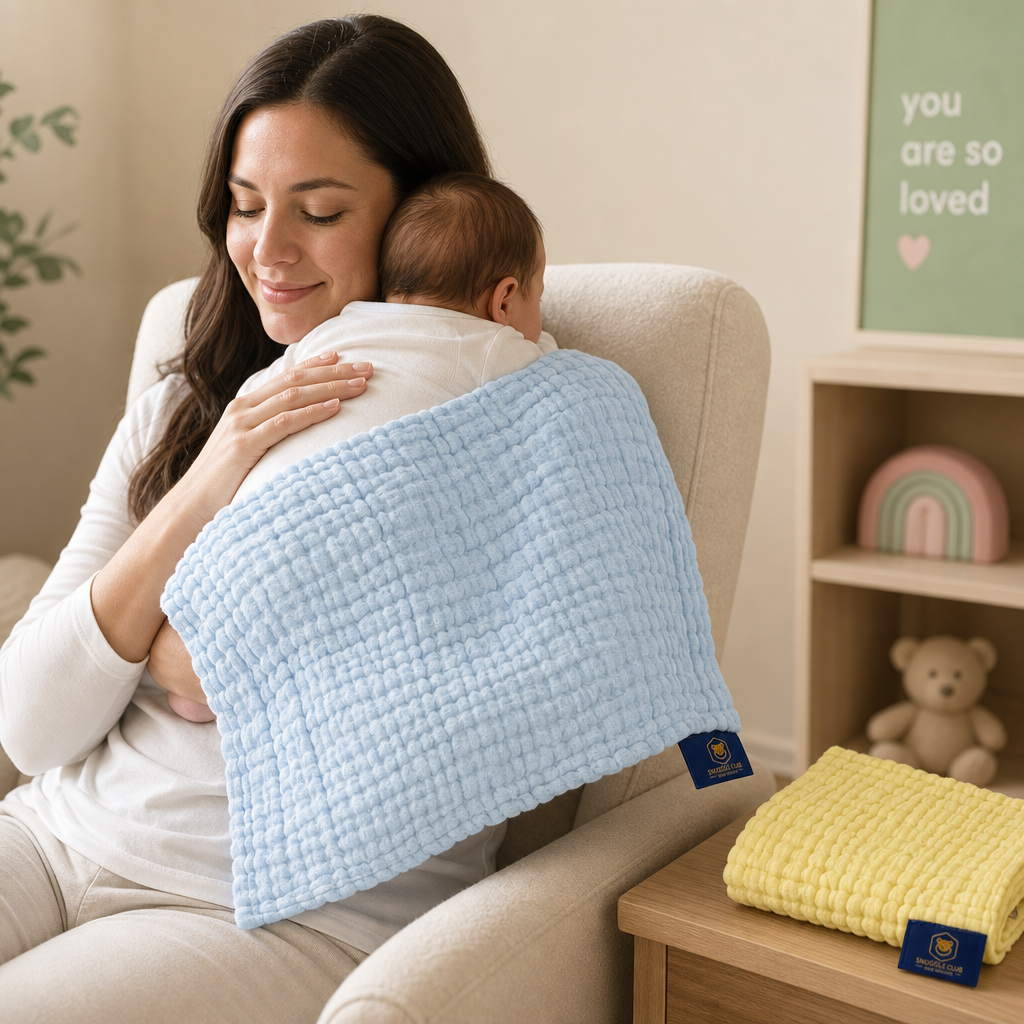 Baby Burp Cloths Pack of 10 in 100% Muslin Cotton – 6 Layers, Extra Absorbent Newborn Washcloths (30×50 cm), Soft Natural Face Towels for Sensitive Skin – in Multicolor (10)