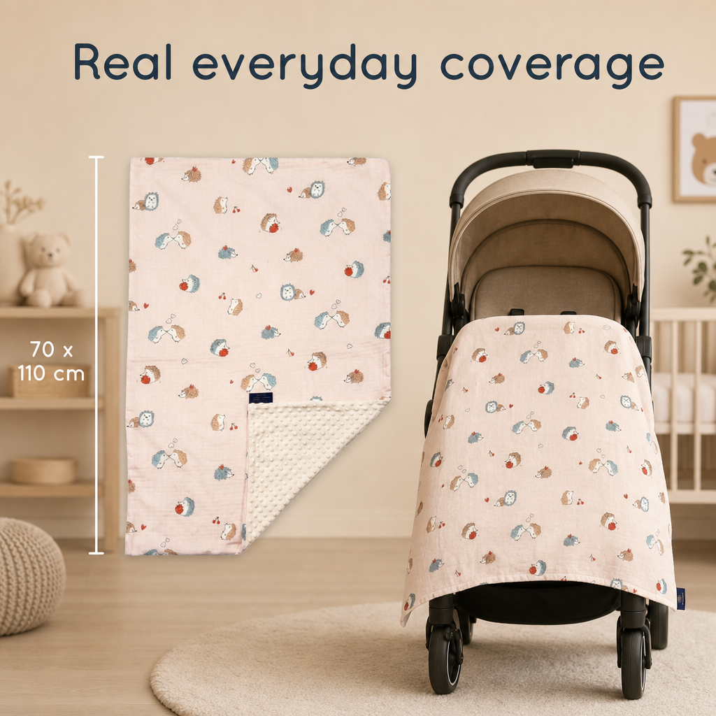 Baby Blanket - Pink Porcupine - 100% Muslin Cotton and Fleece material for ultra comfort