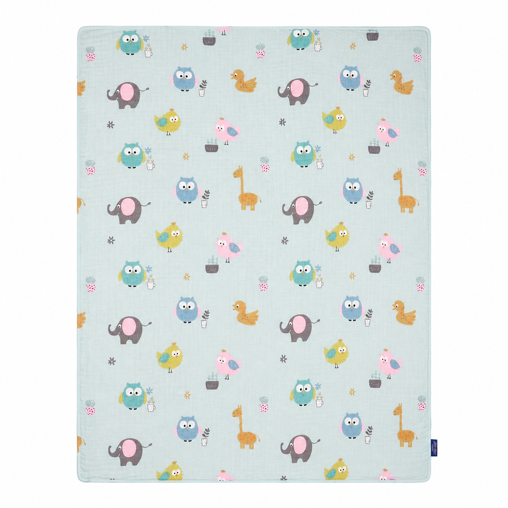 Baby Blanket - Blue Bird - 100% Muslin Cotton and Fleece material for ultra comfort