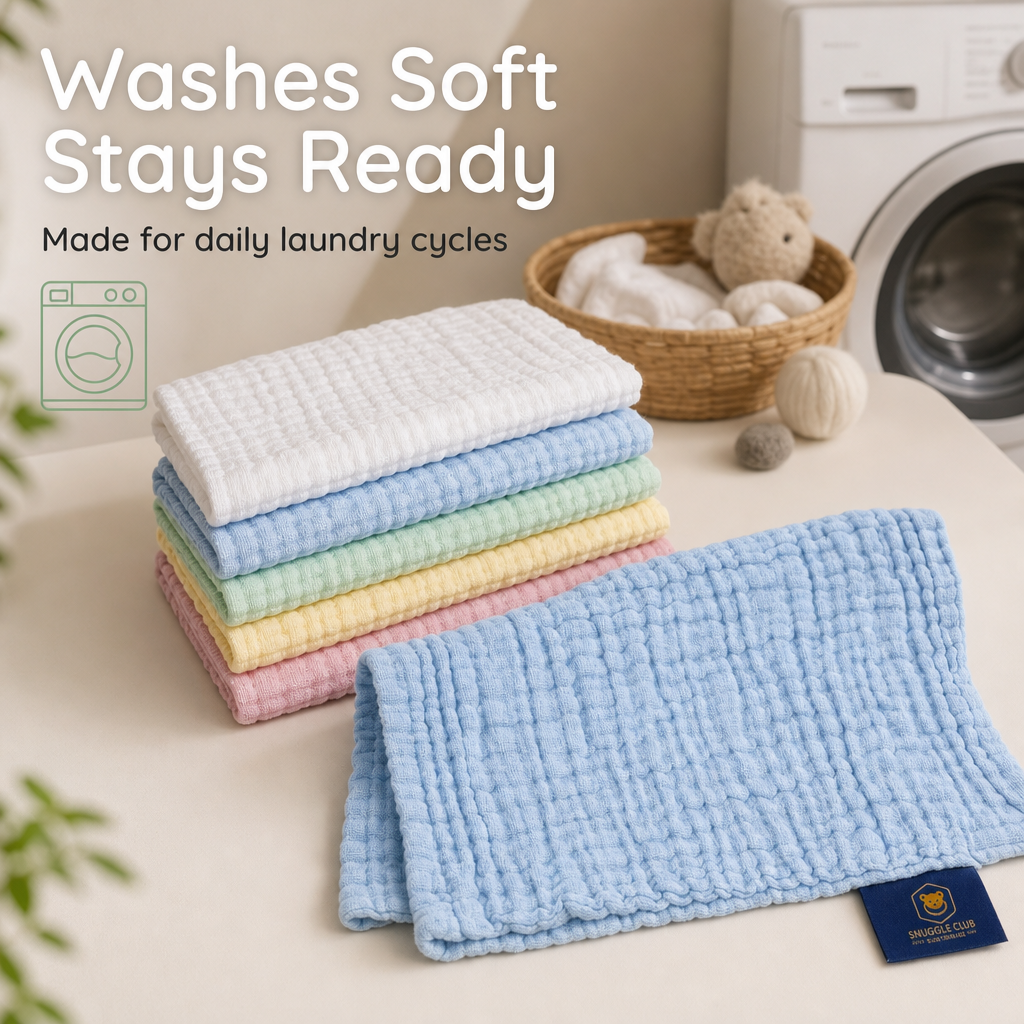 Baby Burp Cloths Pack of 10 in 100% Muslin Cotton – 6 Layers, Extra Absorbent Newborn Washcloths (30×50 cm), Soft Natural Face Towels for Sensitive Skin – in Multicolor (10)