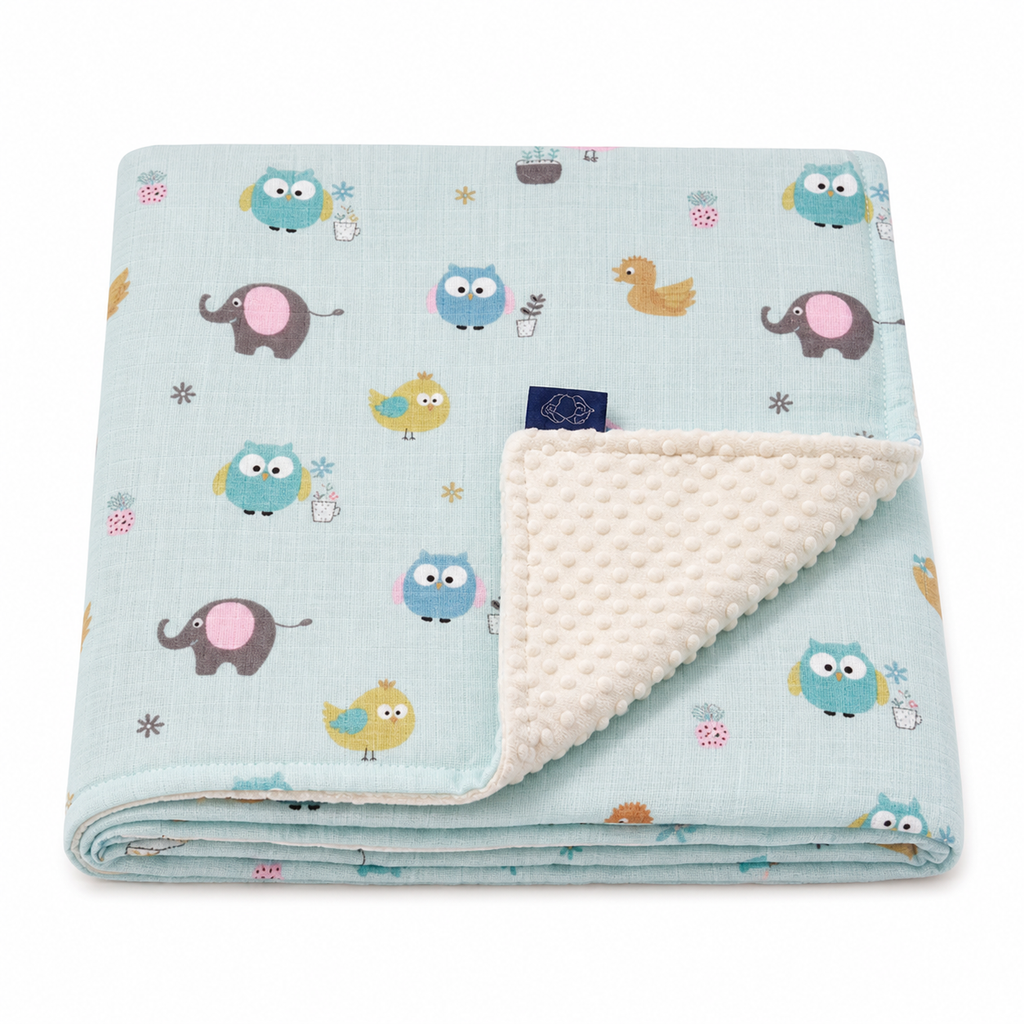 Baby Blanket - Pink Porcupine - 100% Muslin Cotton and Fleece material for ultra comfort