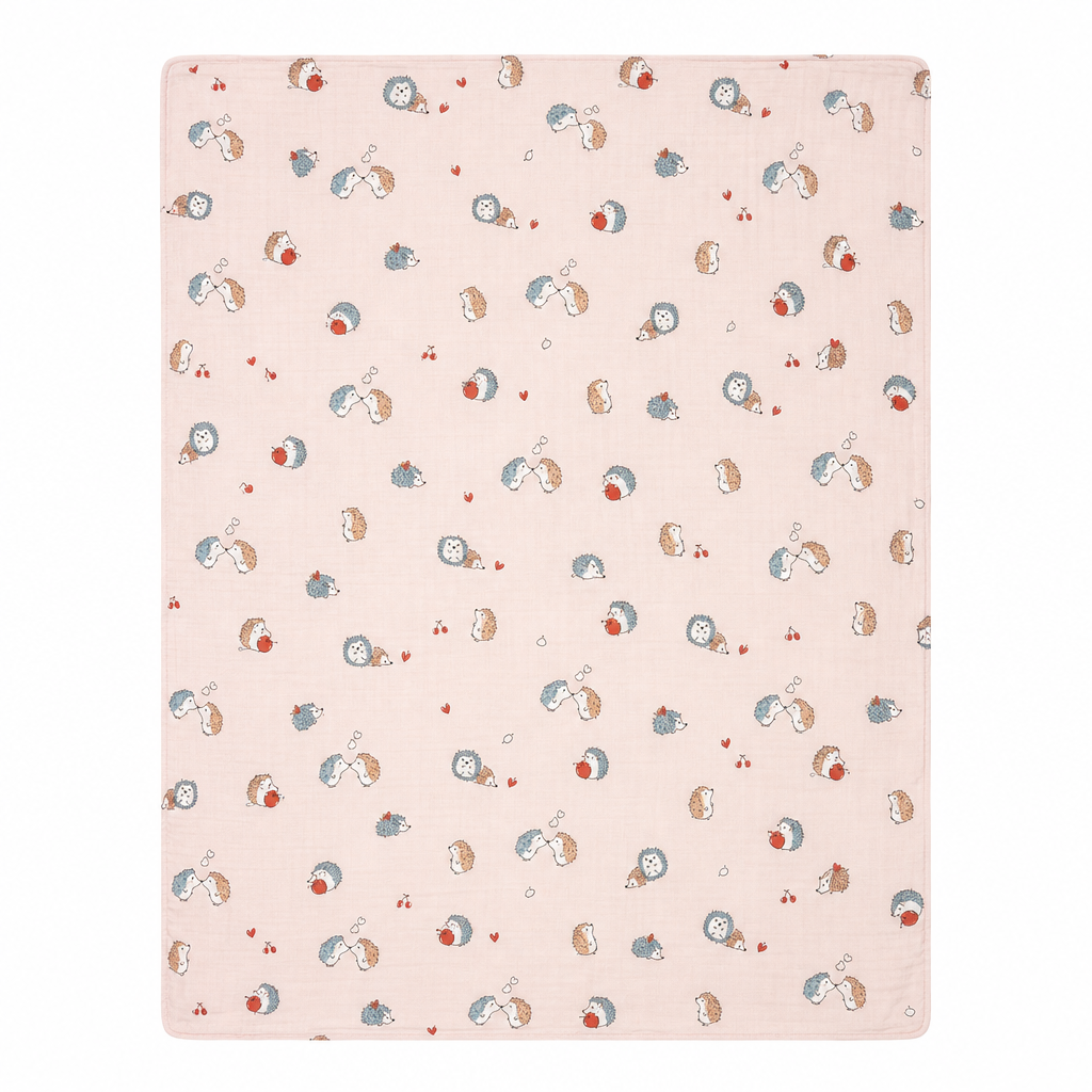 Baby Blanket - Pink Porcupine - 100% Muslin Cotton and Fleece material for ultra comfort