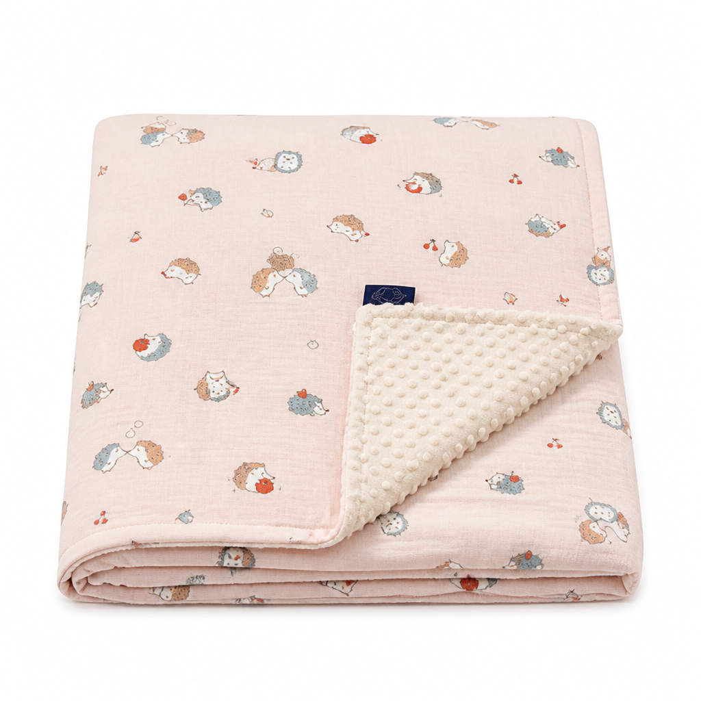 Baby Blanket - Pink Porcupine - 100% Muslin Cotton and Fleece material for ultra comfort