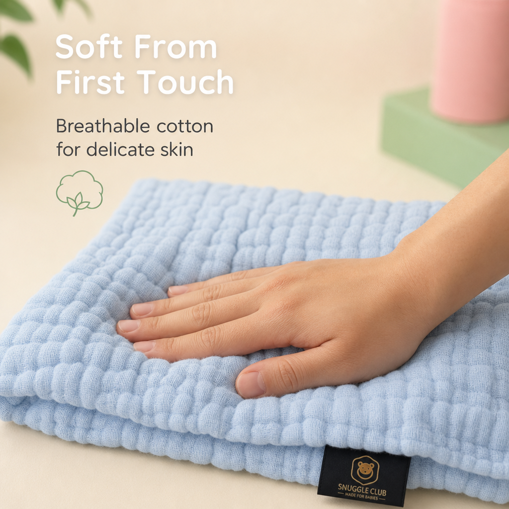 Baby Burp Cloths Pack of 10 in 100% Muslin Cotton – 6 Layers, Extra Absorbent Newborn Washcloths (30×50 cm), Soft Natural Face Towels for Sensitive Skin – in Multicolor (10)